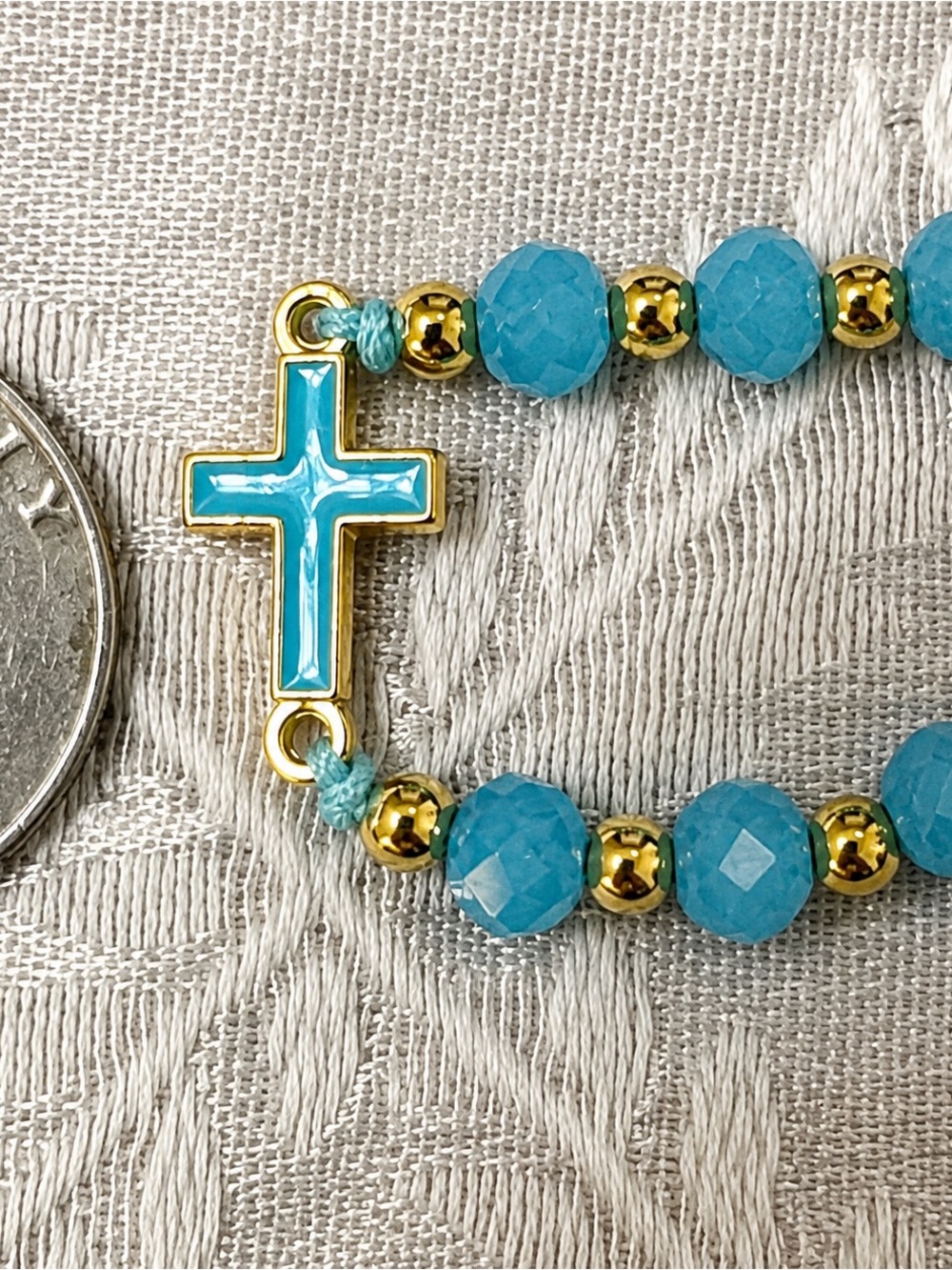 Turquoise Beaded Adjustable Cross Bracelet NEW